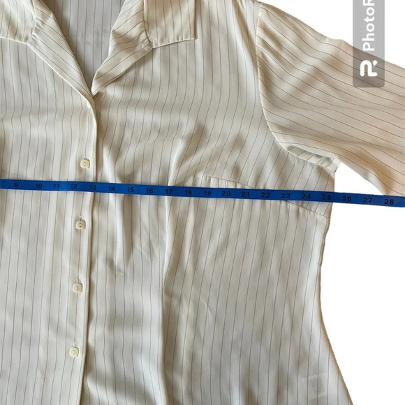 Covington Woman Long Sleeve Pin Striped Button Down Blouse Cream Gray 20W - Picture 5 of 9